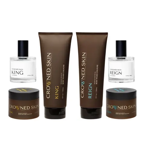 Crowned Skin King and Reign Ritual Set - Cologne-Infused Body Wash, Body Butter, Eau de Parfum - 6 piece bundle