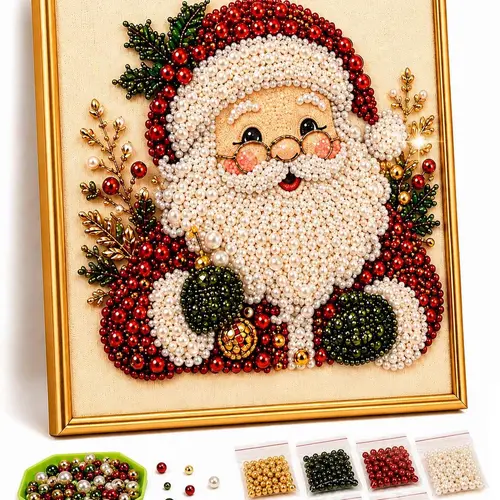 Christmas Themed Pearl Art DIY Kit,Santa Claus Christmas wreath mosaic art, DIY Home Decor Wall Art, DIY Seasonal Party Gift For Beginners,sohochic