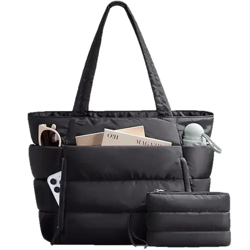 2026 New Spring Summer Soft Stitched Padded Tote Bag, Shoulder Tote Bag, Waterproof Nylon, Multi-Compartment, Includes Matching Handbag, Versatile Cloud Parent Bag