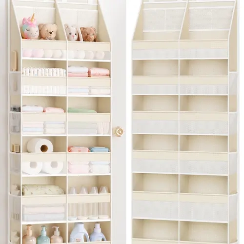 Criusia Over the Door Organizer, Extra Large 12 Compartments Hanging Door Storage with 14 Mesh Pockets, 85 lbs Capacity Organizer for Dorm, Bedroom, Bathroom, Nursery and Back to School Hangable