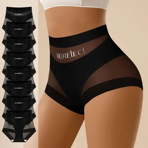 MORELECT Women's Highwaist Panty - 4/6/8 Pcs Nylon Blend Shaping Briefs, Thin Mesh Elastic Breathable Undergarments, Multi-Size, Custom Brand Logo, Spring-Summer Everyday Panties for Women