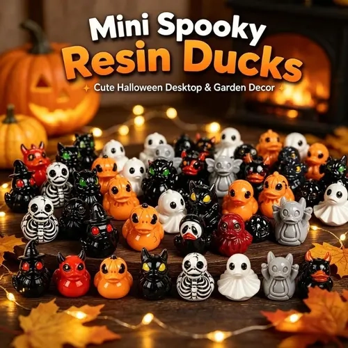 Mini Devil Ghost Skull Resin Ducks - Art Figurine, Whimsical Room Decor, Oddities Gifts, Desk Trinkets, Spooky Festive (Halloween, Christmas) Home & Garden Ornament, Party Gift