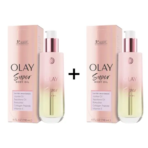 OLAY Super Glow Scented Body Oil Duo Pack - 5-in-1 Serum Complex with Vanilla, Caramel Aroma, Jojoba Oil, Brightening Lotion Benefits for Normal Skin
