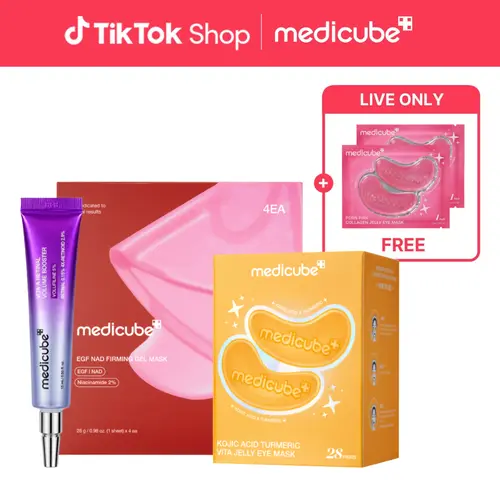 [LIVE Exclusive] [medicube] Firming Radiance Trio | NAD+ EGF Firming Gel Mask + Vita A Retinal Volume Booster + Kojic Acid Turmeric Vita Jelly Eye Mask (28 pouch) | Nighttime Firming, Plump & Radiance Care | Korean Skincare