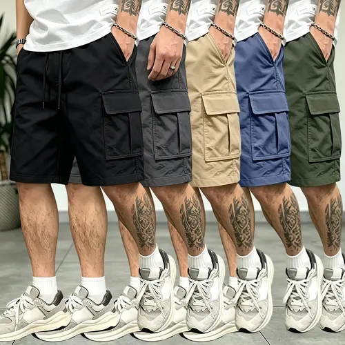 Men’s 5-piece cargo pants set with multifunctional pockets—ideal for everyday wear, office settings, and outdoor activities; casual smart-casual style; easy-care design; durable construction; functional pockets.