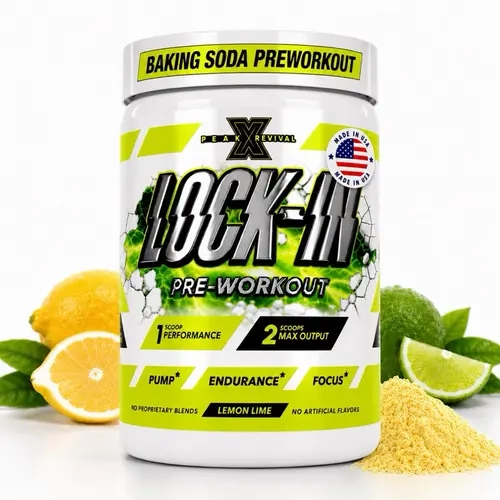 Peak Revival-X Lock-In Pre-Workout Supplement Powder - Baking Soda Performance Formula, Natural Caffeine, Lemon Lime Flavor, 30 Servings Training Supplement