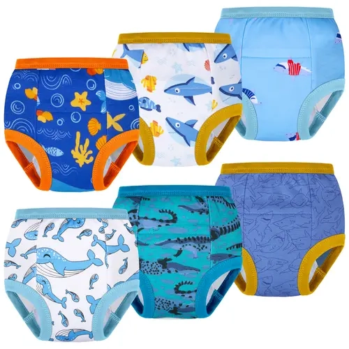 BIG ELEPHANT 6-Pack Toddler Potty Training Underwear, 100% Cotton Reusable Training Pants for Boys, Dinosaur Shark Dolphin Truck  Prints, Daytime Use,sohochic