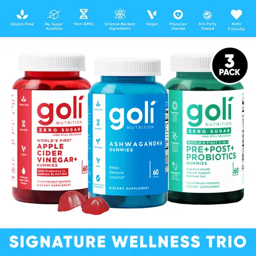 Signature wellness Bundle - Ashwagandha & Zero Sugar Apple Cider Vinegar & Zero Sugar Pre Post Probiotic - Vegan, Plant Based, Non-GMO, Gluten-Free & Gelatin Free.
