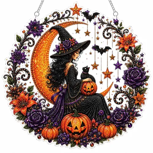 Halloween Diamond Painting/Bead Art DIY Kit (Ghost Theme) – Transform tiny beads into magical art that is both spooky and cute; create a wall piece for autumn home décor; a perfect seasonal party gift for beginners – DIY Diamond Painting