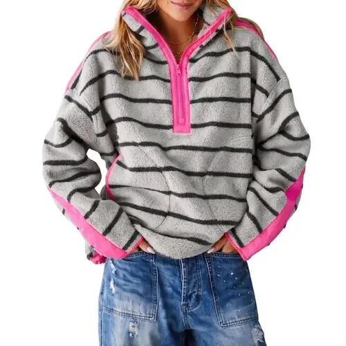 Fisoew Womens Fleece Sweatshirt Quarter Zip Pullover Winter Warm Coats Lightweight Loose Fit Featuring Oversized Collar SohoChic