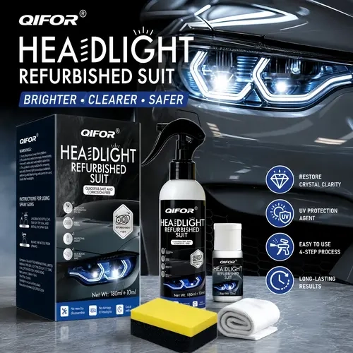QIFOR Automotive Headlight Restoration Fluid - Car Body Repair Tool with Enhanced Crystalline Coating, Clarity Boost for Oxidized, Yellowed, Blurred Headlamps