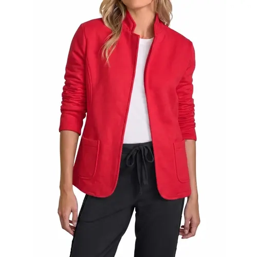 Fisoew Fashion Women's Stand-Collar Sweat-Style Blazer – A slim-fit, long-sleeve casual blazer with patch pockets, suitable for work, daily wear, and travel.