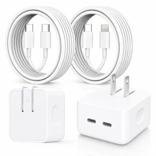 2 Pack 35W USB-C Wall Charger Set with 6.6FT USB-C to 8-Pin Cable and USB-C to USB-C Cable, Foldable US Plug Power Adapters for Compatible Phones, Tablets and USB-C Devices