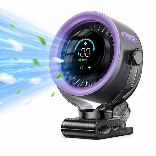 Cordless Rechargeable Wireless Compact Clip-on Workout Fan - 4000mAh Built-in Li-ion, Quiet Turbo Mode High-Speed, LED Display, Touch Control, 360° Rotation for Treadmills, Home Gyms, Outdoor Sports