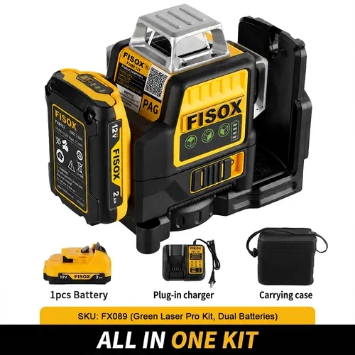 FISOX 12V Lithium Green Beam 16-Line Self-Leveling Laser Level, 360° Horizontal-Vertical Coverage, IP65 Rated Overmolded Waterproof-Shockproof Housing - Ideal for Outdoor Projects, Home Renovations,toolupgrade