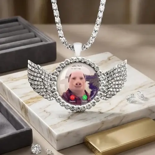 Unisex Meme-Inspired Pig Motif Angel Wings Costume Necklace, John Pork Phone Answer Funny Jewelry, Gift for Pig Lovers, Christmas Fashion Accessory, Necklaces,sohochic