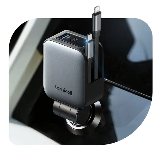Lamicall 4-in-1 100W USB-C Multi Charger - Slim Ultra-Compact Adjustable Magnetic Charging Dock, PD Fast Car/Traveling Charger for iPhone 16/15 Pro Max, Galaxy S25/S24 Ultra (Wireless+USB Compatibility)