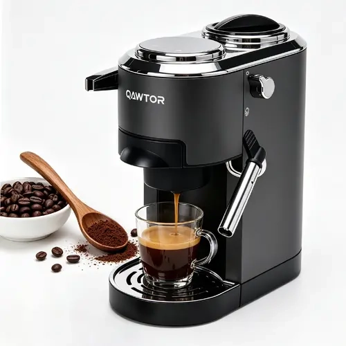 Qawtor Compact Portable Coffee Maker - 20 Bar Rechargeable Espresso Machine with Milk Frother, Capsule/Ground Coffee Compatible, All-in-1 for Travel, Camping, Office