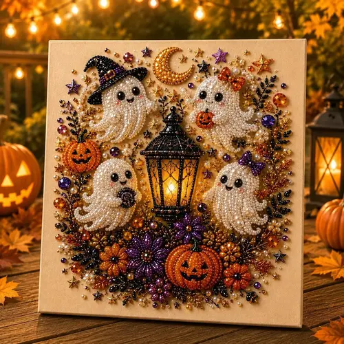 8x8 in Whimsical Spooky Cute Ghost Pearl Beads 3D Diamond Painting DIY Kit, Fall Indoor Recreation Handicraft Set, Whimsical Home Decor, Holiday Party Gift, Halloween Aesthetic,sohochic