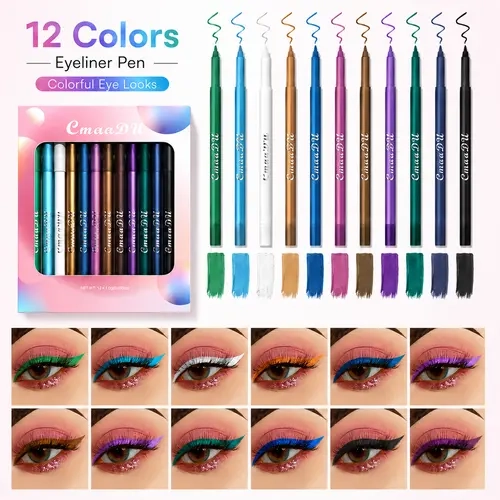 Women's Multi-Style Eyeliner Set Pack - 12 Colors, Multi-Colors, Portable Design, Long Wear, Daily & Occasion Use, Wholesale Face Cosmetics