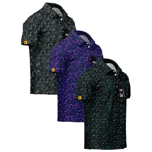 ZITY Men's 3-Pack Polyester Short-Sleeve Golf Polo Shirts - UPF 50+, Moisture Wicking, Polka Dot Print, Breathable Performance Fabric for Casual Outdoor Wear, Polka Dots,sohochic