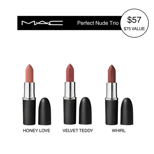 MAC Perfect Nude Trio | Velvet Teddy | Whirl & Honeylove | 12HR Matte Coverage, 3-piece