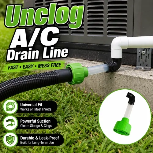 HVAC Condensate Drain Line Cleaning Adapter, Universal A/C Drain Pipe Unclogging Tool, Wet/Dry Shop Vac Hose Connector with Clear Tube, Stepped Drain Hose Adapter for Air Conditioner Maintenance and Clog Removal