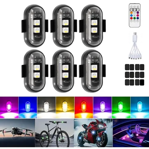 Wireless LED Strobe Rock Lights - Under Glow Emergency Warning Flash Lights,8 Colors Remote Control USB Charing Waterproof Anti-Collision Light for Car Motorcycle eBike Drone Aircraft Decor