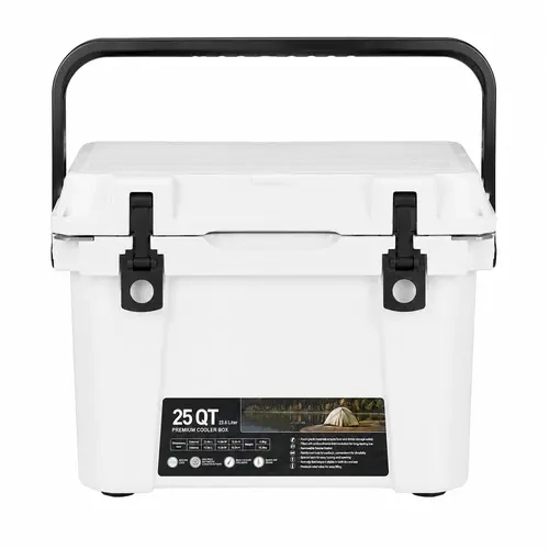 Garvee 25 QT Medium Size Heavy-Duty Hard Cooler Ice Chest, Up to 5-Day Ice Retention, Functional LLDPE Box with PU Foam, Drain Plug, Bottle Opener, Fish Ruler, Silicone Seal & Carry Handle for Camping, Outdoor Trips, BBQ