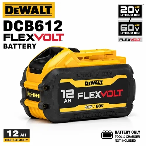 DEWALT DCB612 20V/60V MAX FLEXVOLT 12Ah lithium-ion battery，Features dual-mode automatic switching，216Wh of battery capacity，and a 3-LED battery level indicator， Ideal for use with heavy-duty .