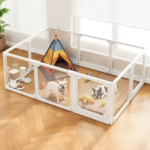 BUCATSTATE Acrylic Panel Puppy Play Pen - 15.5 sq ft Spacious Indoor Enclosure, 23.6" Tall, Tool-Free Assembly with Door, Anti-Escape, Full Visibility, Safe Containment for Small Pets