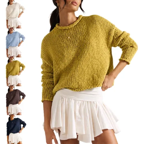 Buenoble Opal Rollneck Knit Sweater for Women Chunky Oversized Cropped Pullover Mock Neck Drop Shoulder Long Sleeve Fall Winter Top
