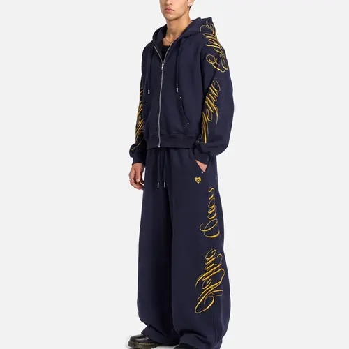 Aelfric Eden Men's 2-Piece Matching Sets - Boxy Graphic Zip-Up Hoodie & Drawstring Waist Baggy Sweatpants, Streetwear Embroidered Outfit,sohochic