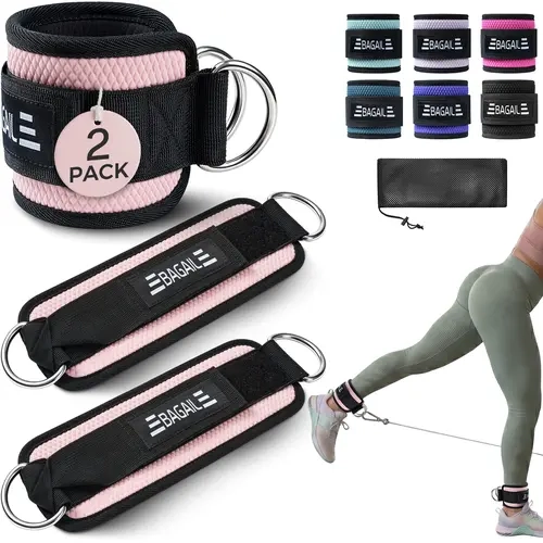 【BackToSchool】BAGAIL Ankle Straps for Cable Machines (2 Pack), Double D-Ring Ankle Cuffs with Extra Thick Padding, Adjustable Fit for Women & Men Glute Kickbacks, Hip Abductors & Leg Curls, Includes Mesh Bag