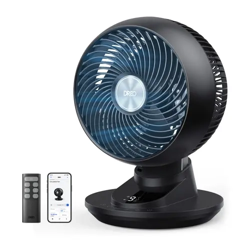 DREO Smart 12-Inch Modern Compact Multifunctional Pedestal Fan for Bedroom Home Users, Powerful Turbowind, 85ft Airflow, 20dB Ultra Quiet, 90°+90° Oscillating, App & Voice Control, 9 Speeds, 8/12H Timer, Office Use