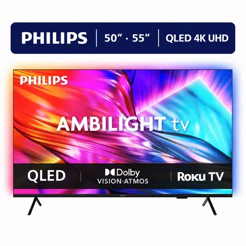 Philips 4K QLED Roku TV with Ambilight, UHD 2160p, HDR, 120PMR, Dynamic Lighting,sohochic