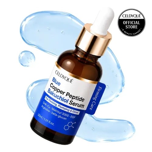 [CELDYQUE] Blue Copper Peptide Bakuchiol Daily Serum - GHK-Cu, Matrixyl 3000, EGF, 12 Peptides for Skin Repair, Plumper & Firmer Look - Dry & All Skins - 1 fl oz (30ml)