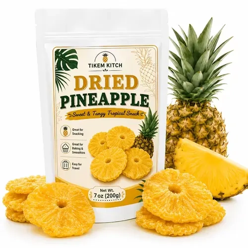 Dried Pineapple Rings (200g/7oz) - Natural Flavor Dried Fruit Snack, 100% Pineapple, Ready-to-Eat, Re-Seal Pouch, Ideal for Travel, Lunchboxes,sohochic