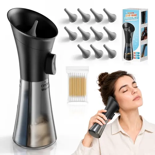 [Back to School] Ear Cleaner Ear Irrigation Kit, Manual Earwax Cleaning Kit with 1-Handed Operation, Silicone 2-in-1 Tank, Waterproof Design, 3 Gentle Nozzle Attachments, Safe for Adults & Children,sohochic sohochic