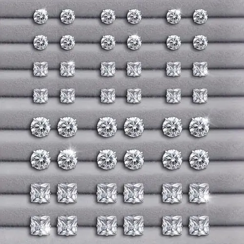 24-Pair Shiny Stud Earring Sets, Round-Square Shaped with Crystal Inset, Party Wedding Selfie Accessories for Mobile Phone Electronics