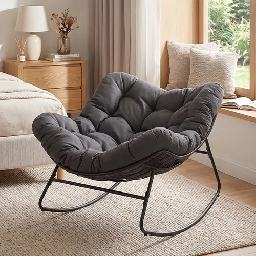 ONBRILL Oversized Papasan Rocking Chair - Outdoor/Indoor Polyester Cushioned Living Room Chair, 450 lbs Capacity Indoor Lounge Furniture, Blue Room Decor, Dorm Essential