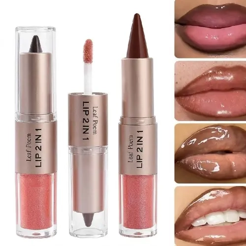2-in-1 Lip Liner & Lipgloss Combo Set - Makeup Beauty Products with Plump Matte, Mirror-Shine, Moisturizing Effects, Long-Lasting Color Lock, Non-Stick-to-Cup