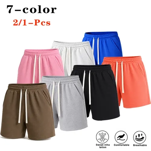 Men's Athletic Casual Loose-Fit Shorts - 1 Piece/2 Pack, 7 Colours, Breathable Comfy Polyester Men's Clothing, Mid-Waist Elastic Waistband, Adjustable Drawstring, Pockets, for Gym, Everyday Wear