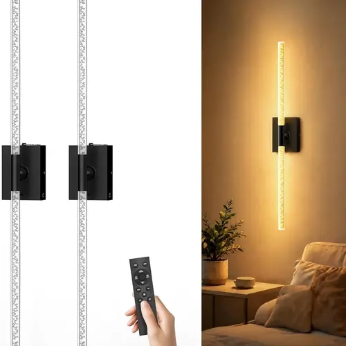 #SohoChic 2-Pack Wireless Battery-Operated Ambient Dimmable LED Wall Lights with Remote Control - 360° Rotating Bubble Acrylic Sconces, ABS & Acrylic Black/Gold Indoor Instant On Fixtures for Bedroom Bedside Decor, Rotates 360°