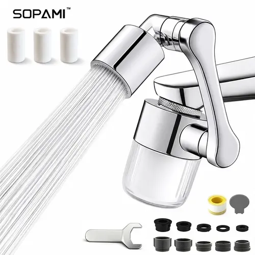 SOPAMI 360° Rotatable Faucet Aerator Extension, Universal Size Rotatable Faucet Extender Nozzle, Anti-Splash Water-Saving Tap Accessory for Kitchen Sink, Bathroom Basin