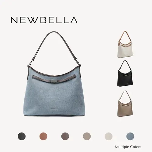 NEWBELLA Riley Large Zip-Top Soft Hobo Shoulder Bag Available in PU Leather, Canvas & Denim for Daily Work & Shopping #sohoch