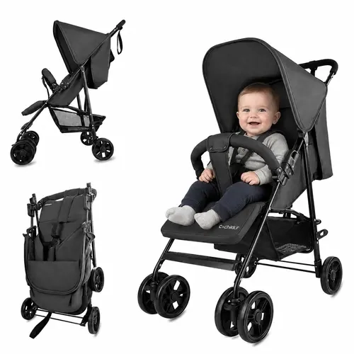 Baby Lightweight Travel Stroller for Infant-Toddler - Easy Fold Aluminum Frame, Multi-Angle Recline, Anti-Shock EVA Wheels, Ventilated Seat Pad, Fits Car Trunk-Overhead Bin, Travel Friendly Sohochic