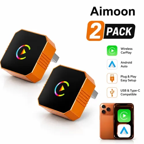 【AIMOON】2-Pack Wireless Car Connectivity Adapter Pack, 2026 Upgrade Dual OS Support Device, Converts Wired to Wireless CarPlay & Android Auto, Plug & Play, Auto Reconnect, Compatible with 2016+ Factory CarPlay Vehicles (Car Gadgets),toolupgrade