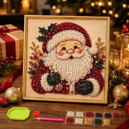 8"x8" Xmas Theme Pearl Art Craft Paint Kit - Santa Claus Reindeer Wreath Mosaic DIY Kit, Beginner-Friendly Home Decor Wall Art, Seasonal Party Gift,sohochic