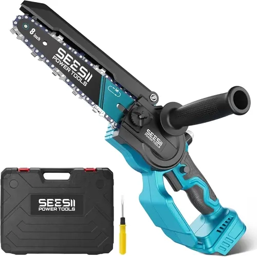 (No Battery)SEESII Mini Chainsaw 8 Inch Cordless, Brushless Motor | Compatible with Extension Pole,Electric Hand Saw for Tree Trimming, Power Chain Saw for Branches, Wood Tool Only